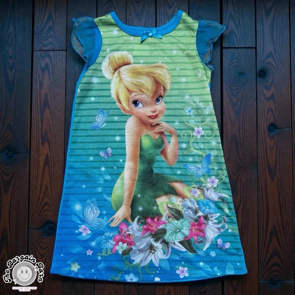 Y2K Disney Fairies Tinker Bell Toddler Nightgown Flutter Sleeve Sleep Dress (2T)